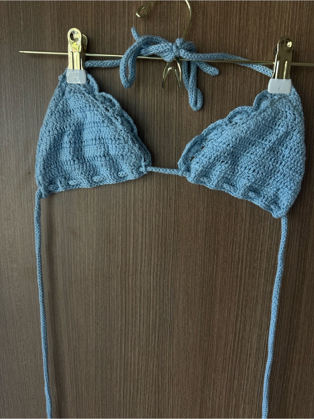 Frankie’s Bikinis Crochet Triangle Bikini Top - Blue